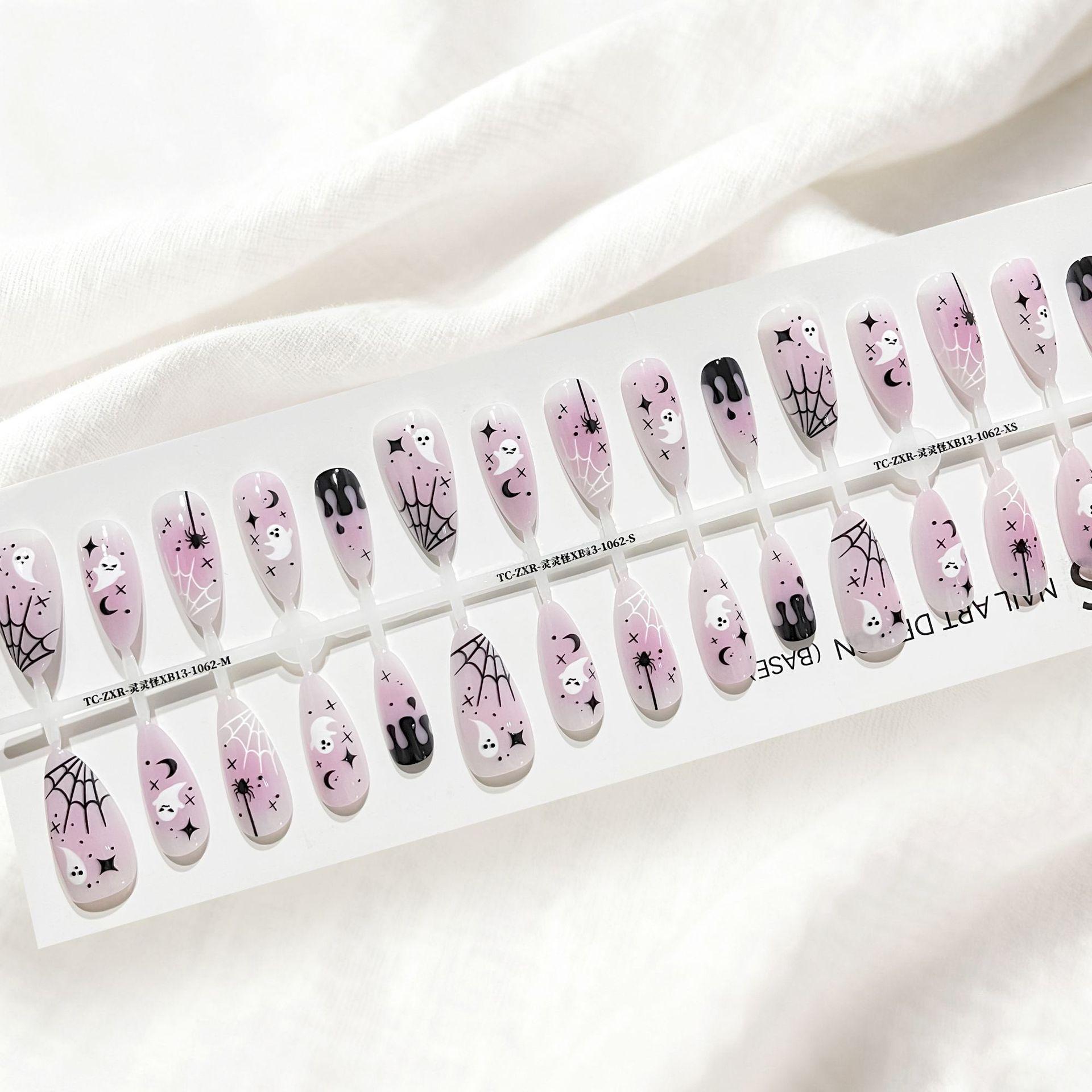 Christmas Ghost Spider Almond Nail Strips - Pre-made Semi-Finished Polish No Top Coat/30 Pieces