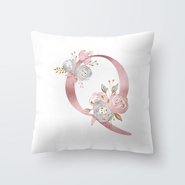 Pink Letter Decorative Floral Pillow Gold Alphabet Cushion for Sofa Polyester Pillowcase Decoration Salon