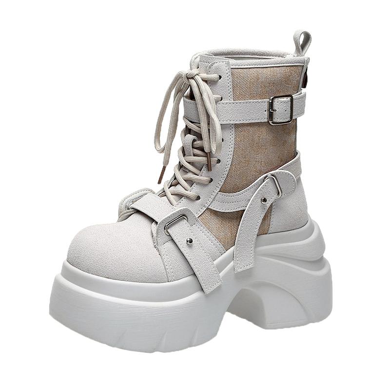 Fashion Designer Women's Short Boots New Autumn Winter Suede Leather Chunky Boots Gladiator High Platfom Buckle Goth Boots Mujer Zapatos