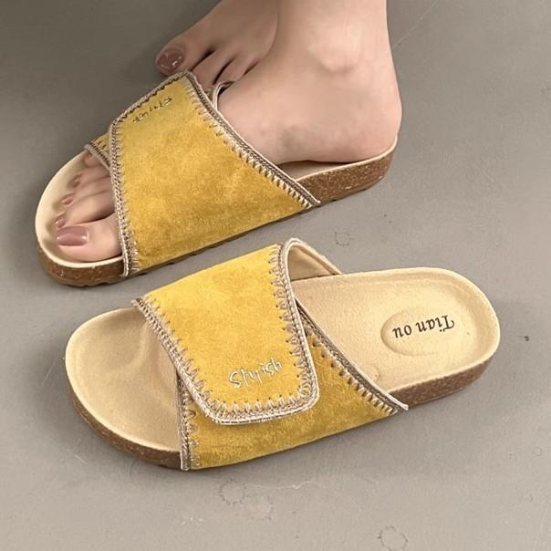 Korean personality irregular thick bottom one-word drag women's summer new fashion outer wear light open-toed muffin cool slippers