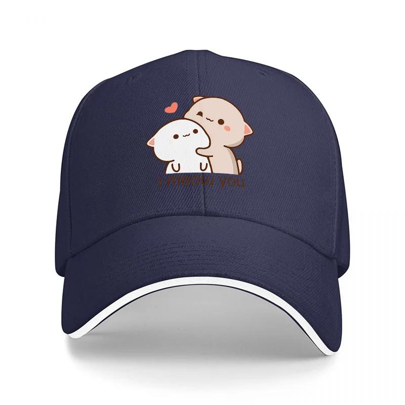 Cute Cat and Ghost Design Baseball Cap Black Adjustable Hat with Adorable Cartoon Print for Casual Wear and Fashion Statements