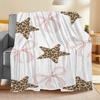 Leopard Print Star Flannel Blanket - Bed, Sofa, Office, Travel, Gift, Decor, Chair, Cozy and Warm, Christmas