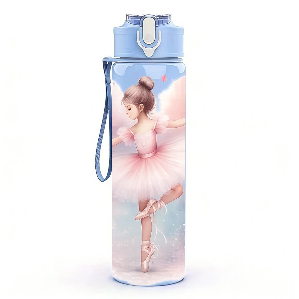 1PC Ballerina Girl Ballet Dancing Cartoon 750ml Color Plastic Sports Water Bottle Leakproof Flip Straw Lid Suitable for Sports Office Home Use