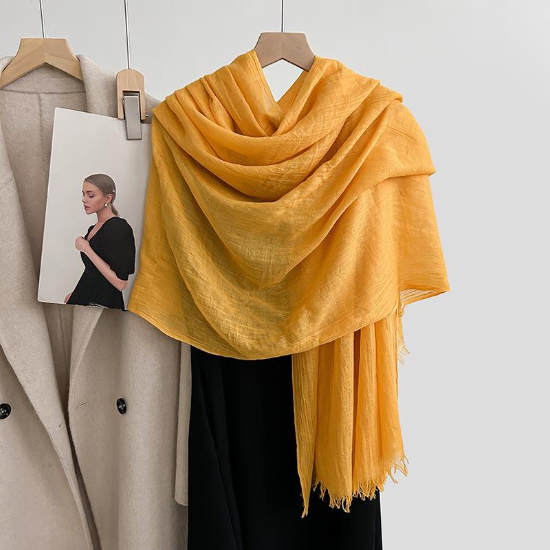 Cotton and linen scarf, fashion, literary style, solid color, linen scarf, women's air-conditioned room, shawl, and sunscreen silk scarf outside.
