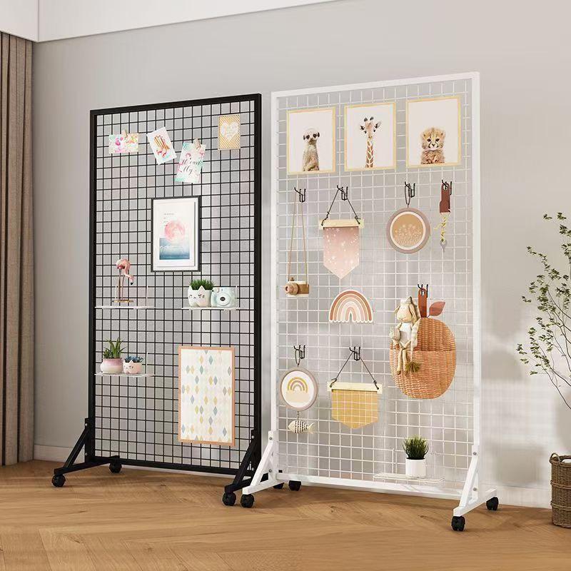 

Mobile Wire Mesh Display Stand for School and Kindergarten Exhibitions 120x200cm with 40 hooks білий