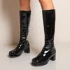 New  Head Patent Leather Boots High Martin Boots Knight Boots Water Platform Thick Middle Heel  Shoes Large Size