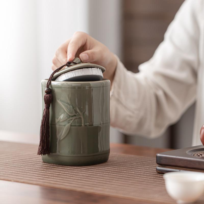 Chinese Tea Jar Ceramic Jar Sealed Jar Black Tea Green Tea Longjing White Tea Biluochun Universal