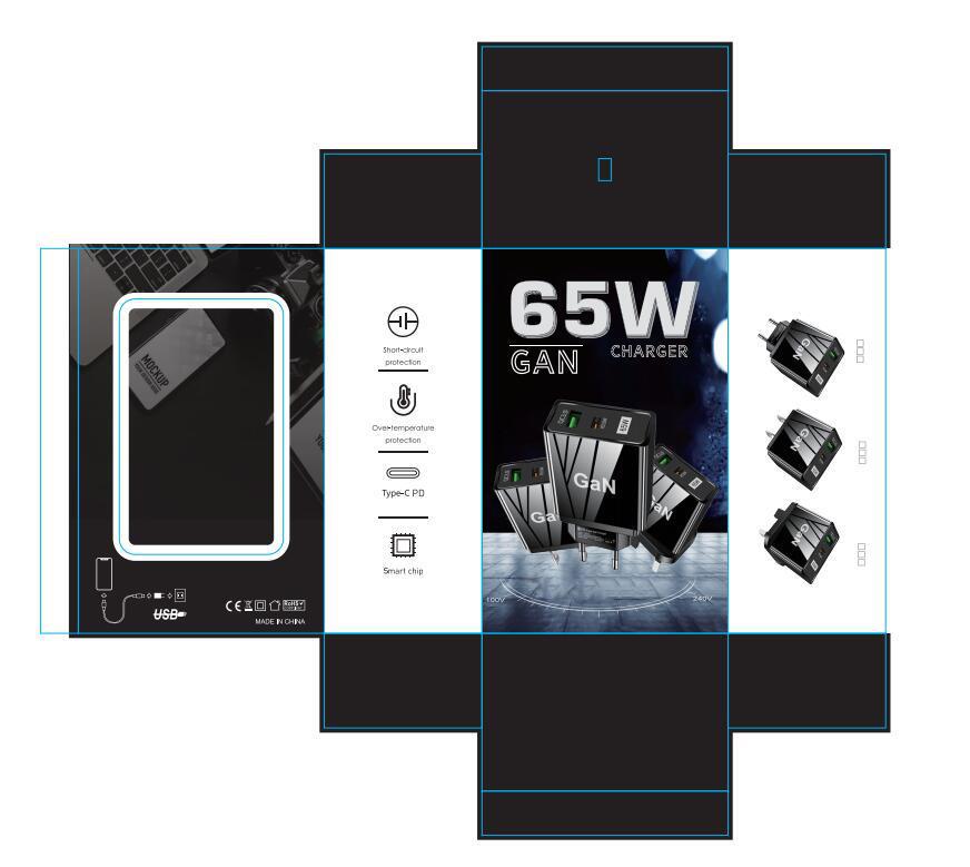 GaN 65W Gallium Nitride Fast Charger with PD - EU/US/UK Adapter
