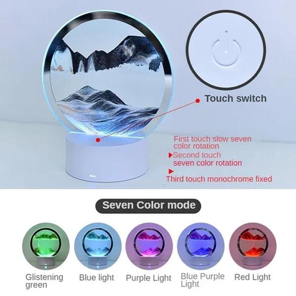 1PC dimmerabile 3D Moving Sand Art lampada da tavolo RGB cambiamento di colore dinamica clessidra luce notturna Home Office Decor regalo di Natale