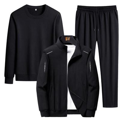 Übergröße Herren Freizeit Dreiteiler Sportjacken Set für Mittelalte und Ältere - Locker sitzendes Sweatshirt für Frühling und Herbst