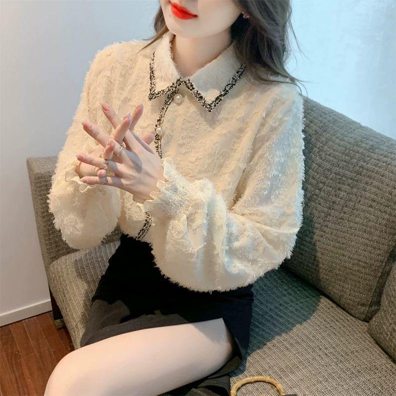 Women s Elegant Velvet Lace Top - Winter & Spring Fashionable Base Layer S