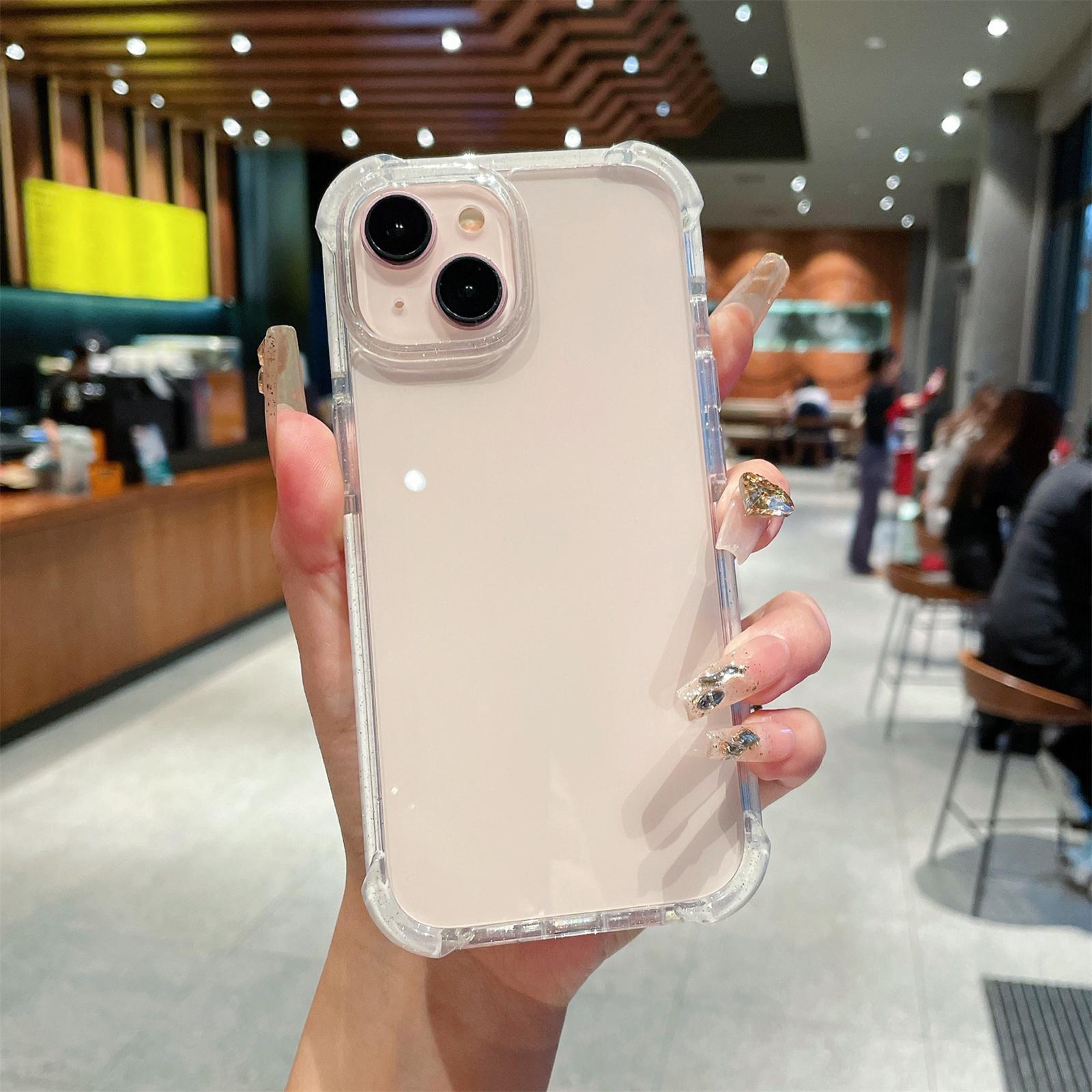 

For iPhone 15 Clear Case Anti-Fall TPU+TPE+PC Hybrid Glitter Frame Phone Cover A