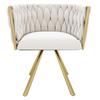 Velvet Dining Chair, Set of 2, Single Light Luxury Living Room Bedroom Swivel Chair, Leisure Swivel Chair with Four Metal Support Legs, Beige and Gold