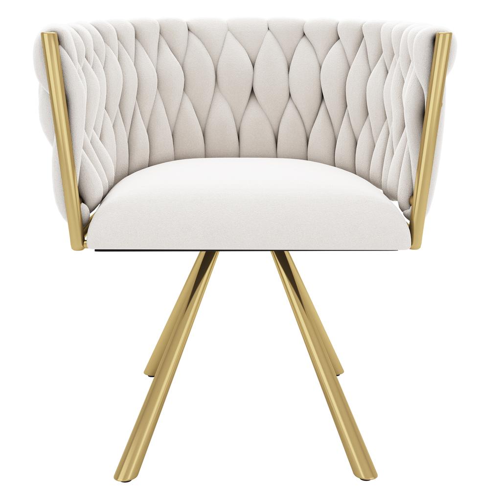Velvet Dining Chair, Set of 2, Single Light Luxury Living Room Bedroom Swivel Chair, Leisure Swivel Chair with Four Metal Support Legs, Beige and Gold
