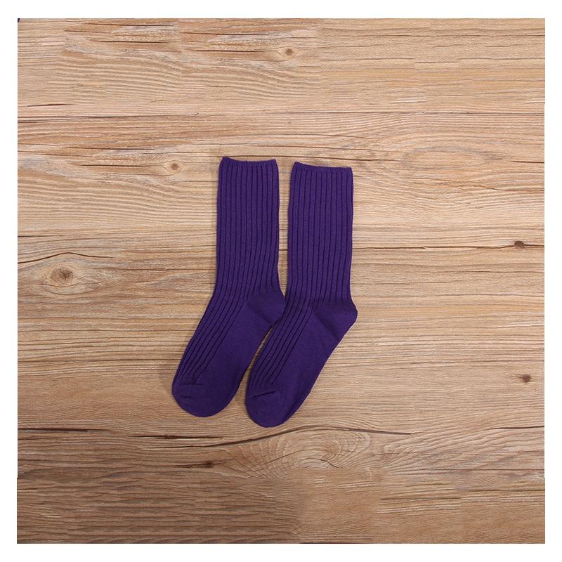 

Женские осенне-зимние новые хлопковые однотонные гольфы в вертикальную полоску 1 pair фиолетовый