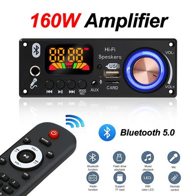 160W Stereo Amplifier Bluetooth 5.0 MP3 Decoder Board 2*80W Mp3 Audio Player 8-24V Car FM Radio Module TF USB Mic Record Call
