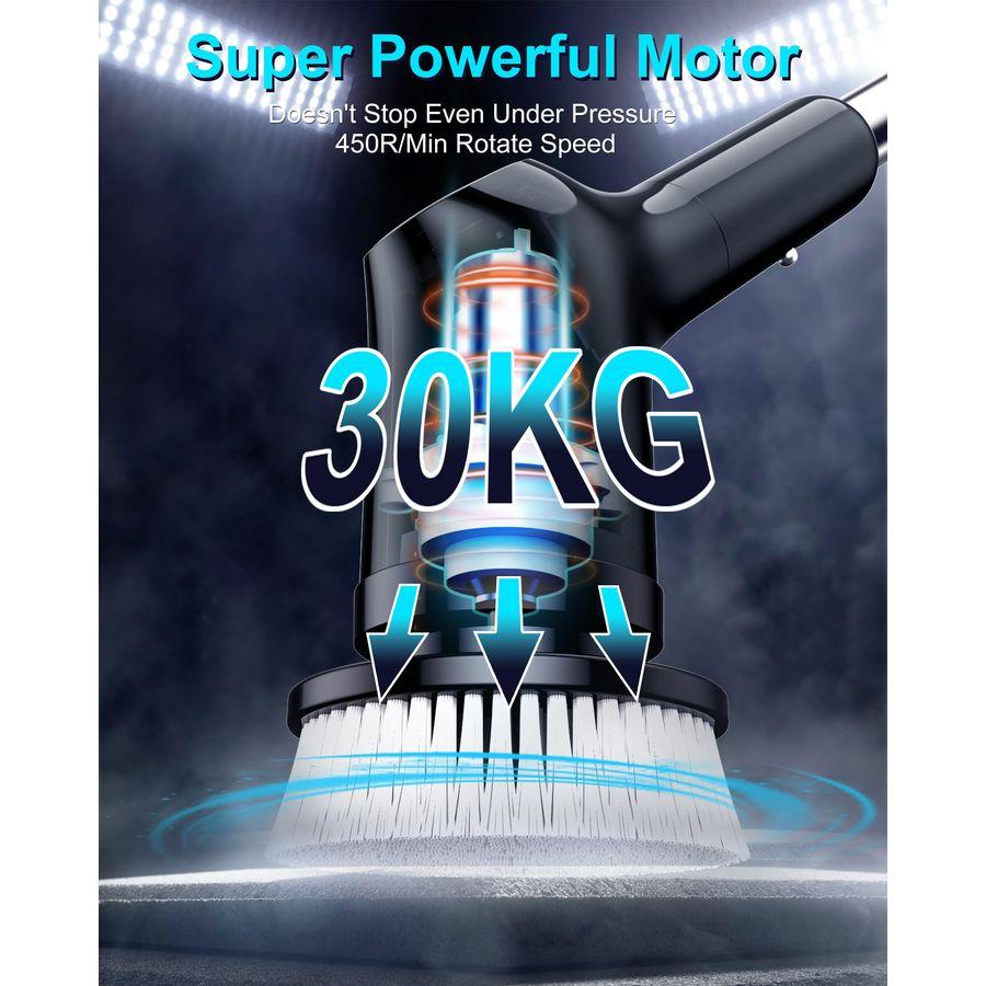 

Скруббер с длинной ручкой для чистки ванной комнаты, электрическая вращающаяся щетка для чистки с водонепроницаемостью IPX7 и 2 скоростями, 3 щетки H чёрный