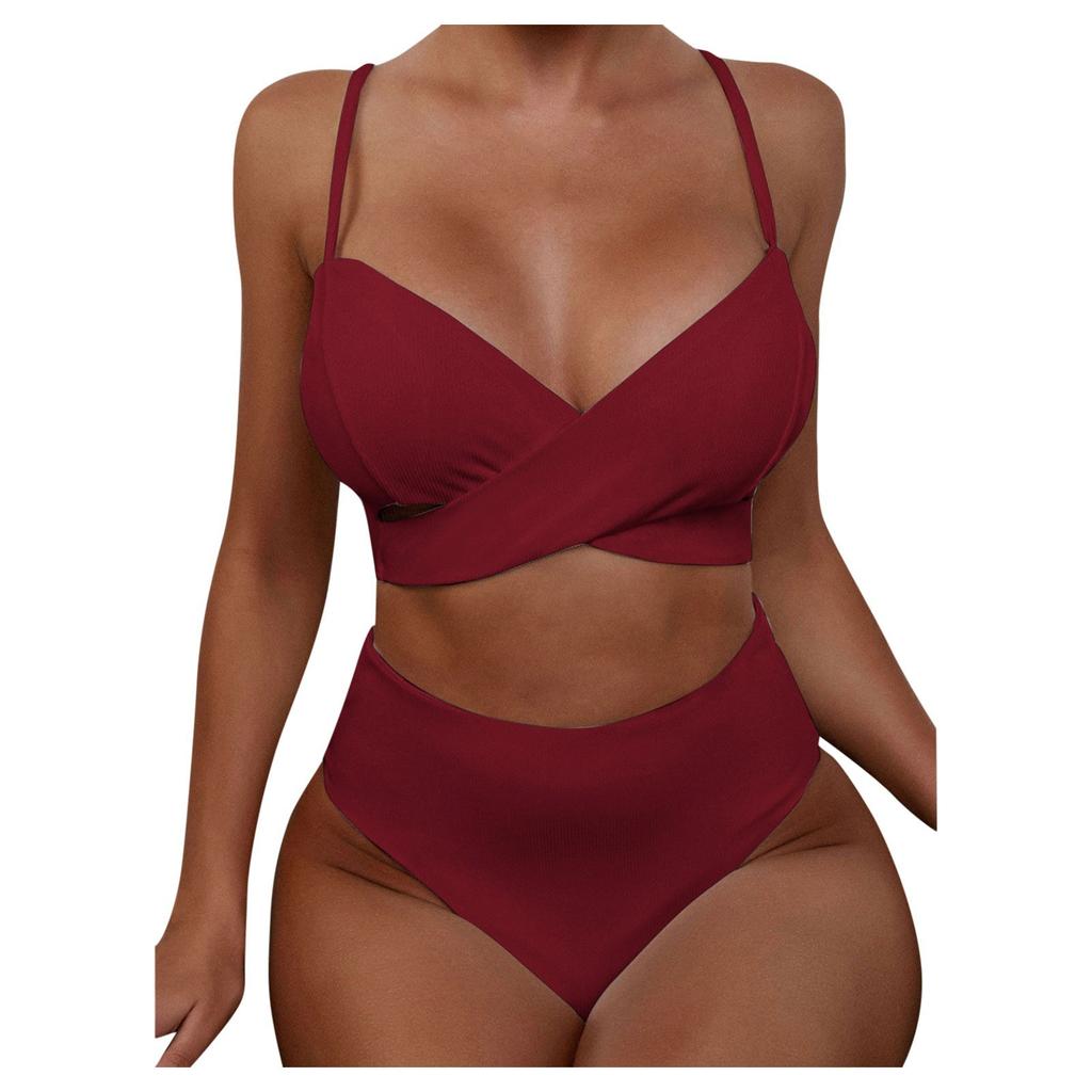 Women Sexy Solid Color Bikini Swimwear Two-Piece Swimsuit Swimming Beachwear