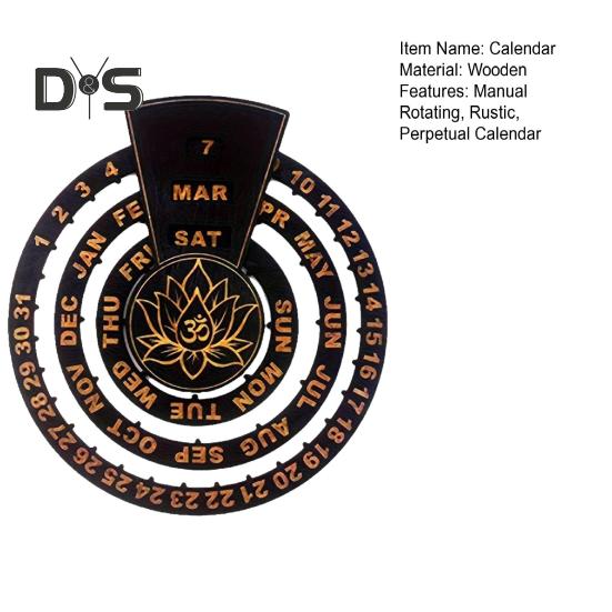 Drewniany Kalendarz Wieczny Ręcznie Obracany Okrągły Kalendarz Ścienny Rustykalny Kalendarz Wieczny do Domu Sypialni Pokoju do Medytacji Dekoracja Ścienna