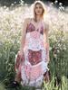 Dames mouwloze maxi jurk met bandjes en digitale print, patchwork rok