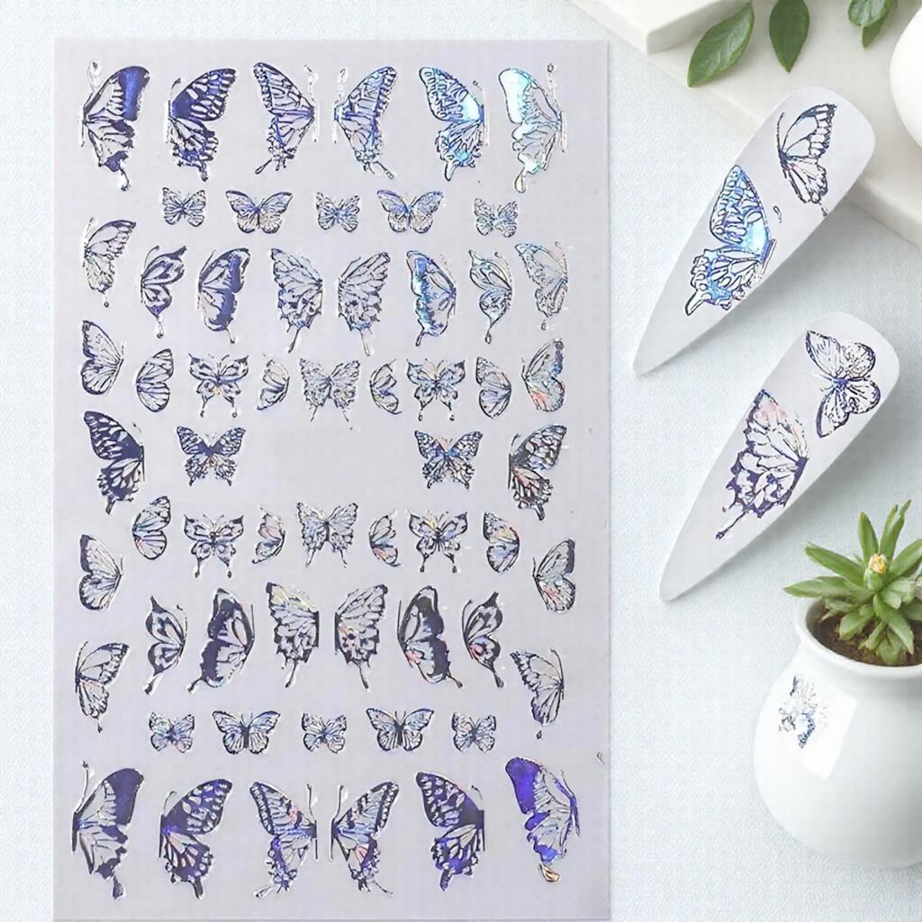 Holographic 3D Butterfly Nail Art Stickers Multi-Purpose Adhesive Sliders for Colorful DIY Nail Designs