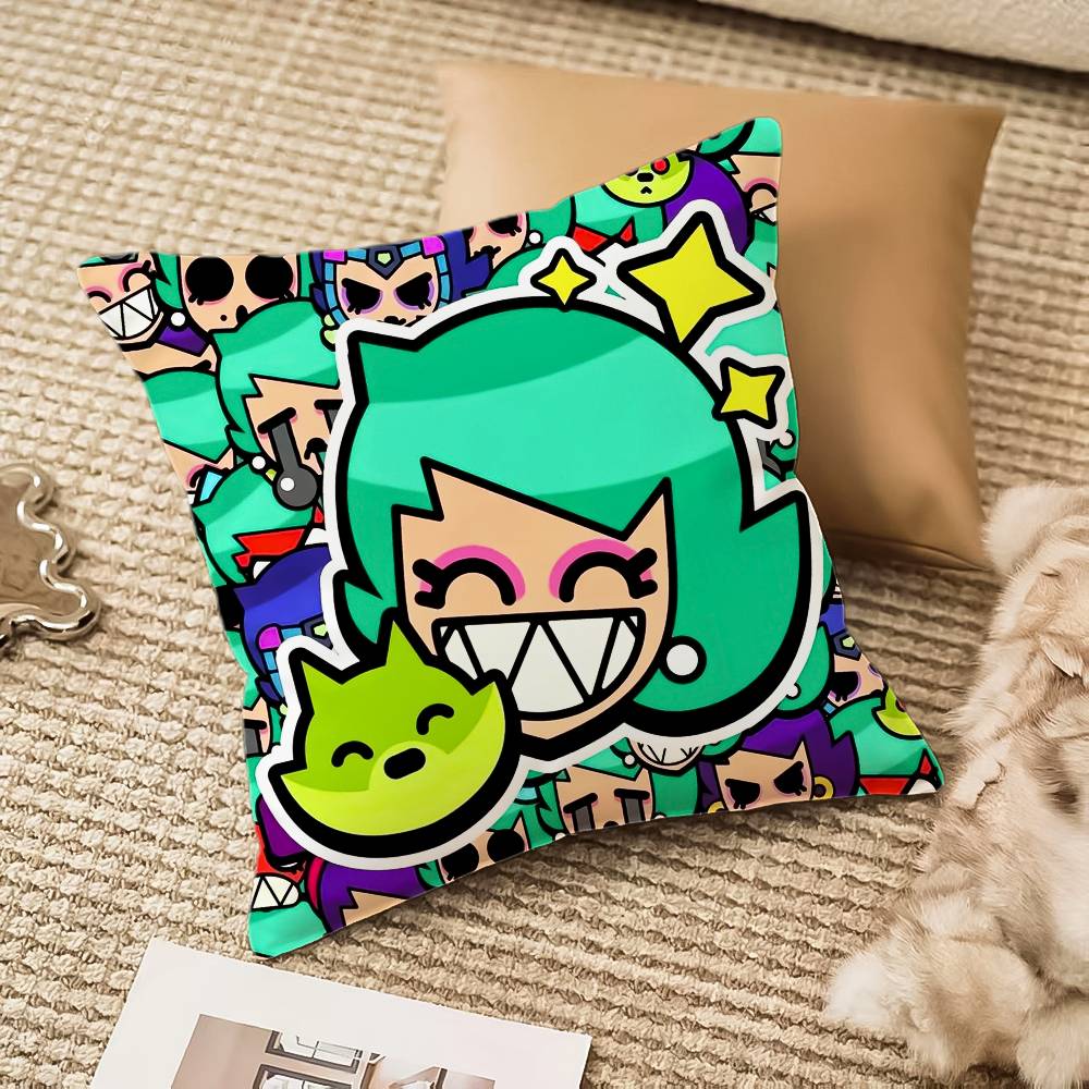 B-Brawl Anime S-Stars Pillow Case Anti-dustmite Pillowcase Invisible Zipper Silky Short Plush Sofa Cushion Cover