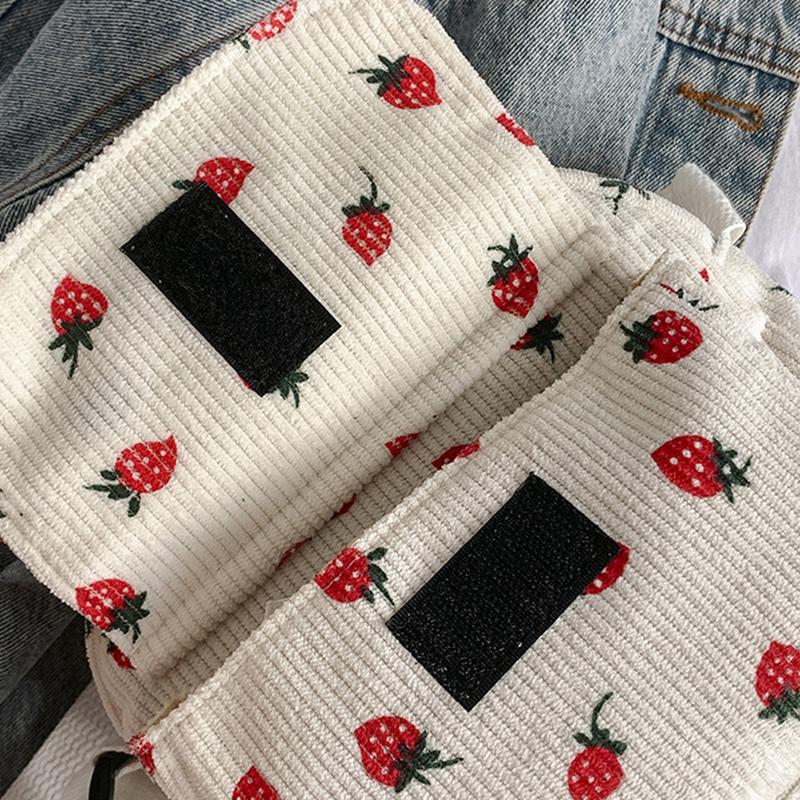 Cute Strawberry CorduroyShoulder Bag Casual Zipper Trendy Crossbody Bag Tote Handbag for Women Girls Travel Work Messenger Bag CLE