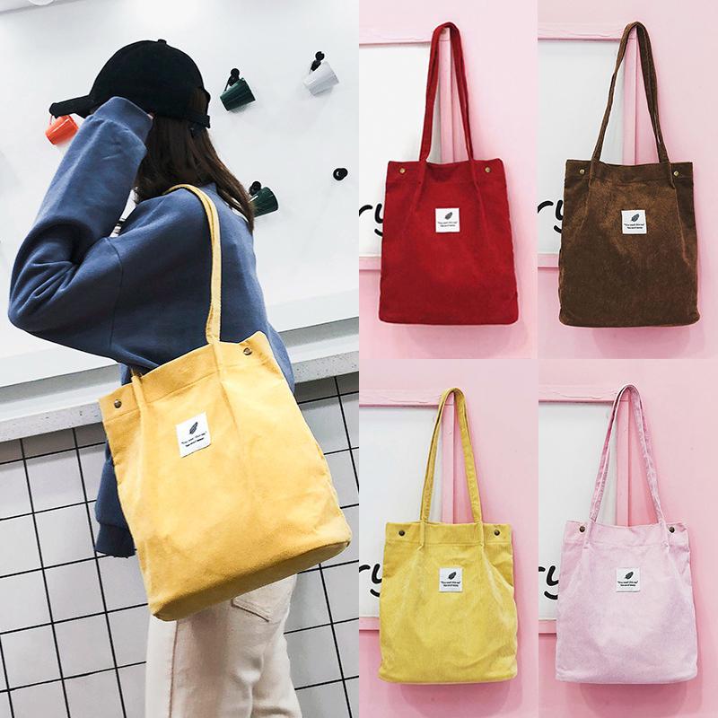 

1PC Высокая емкость Женщины Вельвет Tote Дамы Повседневный сплошной цвет Сумка на плечо Складная сумка для покупок