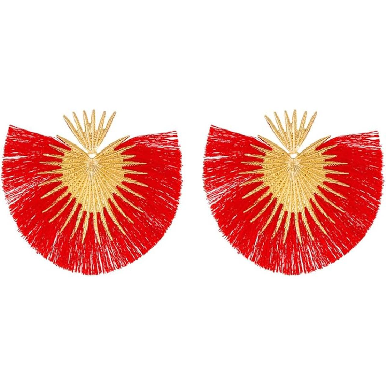 Bohemian Thread Tassel Earrings for Women Geometric Petal Fan Fringe Feather Drop Earrings Lightweight Handmade Earrings Summer Beach Jewelry красный