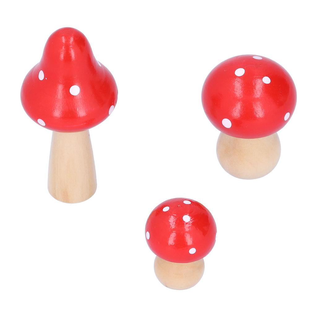 3Pcs Set Mushroom Crafts Innovative Cute Wooden Ornaments Home Office Desktop DecorationRed