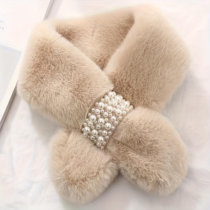 83x13cm Thickened Warmth Scarf Comfortable Pearl Design Fur Collar Solid Color Accessories Neckband Versatile Multi-Color