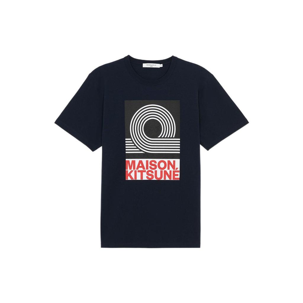 Maison Kitsune SS22 Pattern Printed Short Sleeve T-Shirt Men Tops Navy IM00156KJ0008-P480