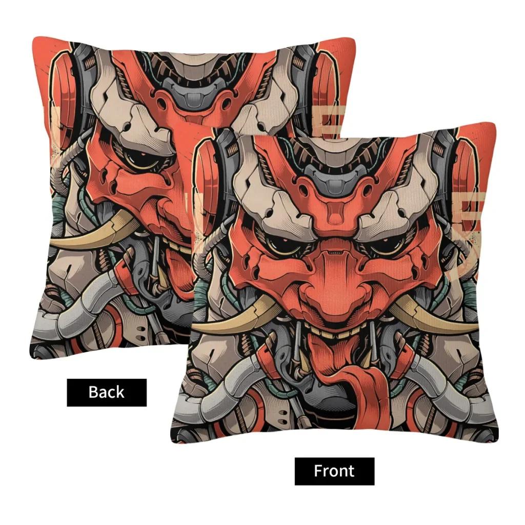 Oni Mecha Japanese Oni Polyester Cushion Cover For Sofa Chair Decorative Soft Pillow Cover Pillow Covers Decorative