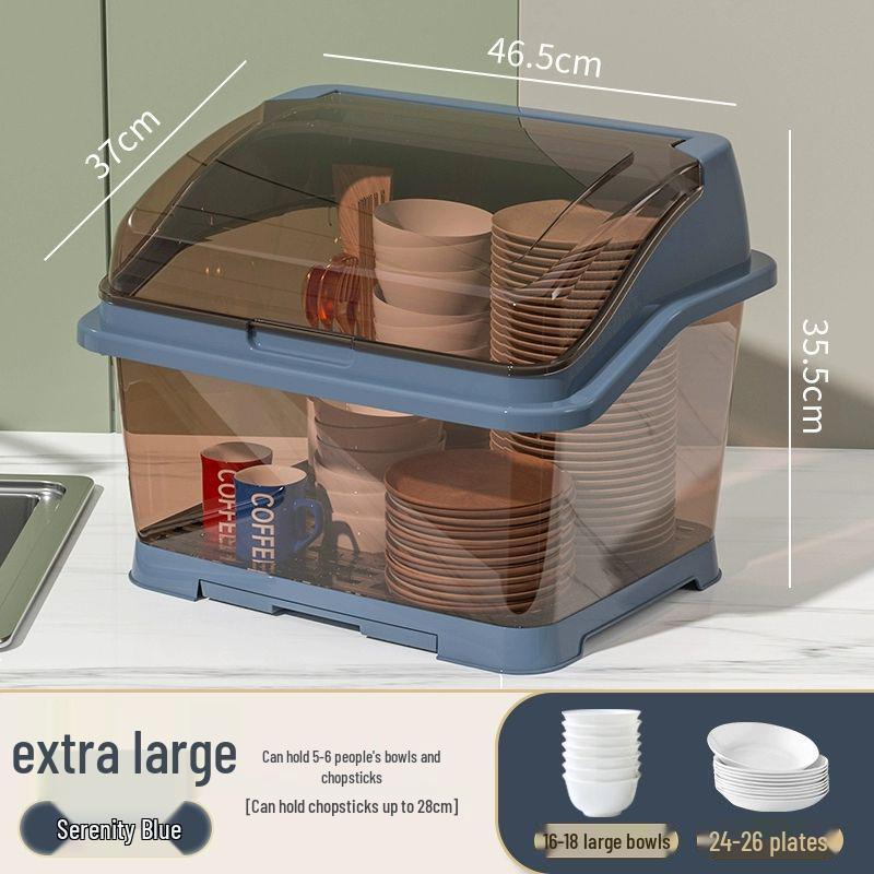 Bowl & Chopstick Storage Box with Lid - Kitchen & Dorm Use, Plastic with Drainage, Bowl & Plate Shelf Organizer, Cabinet Bowl Rack