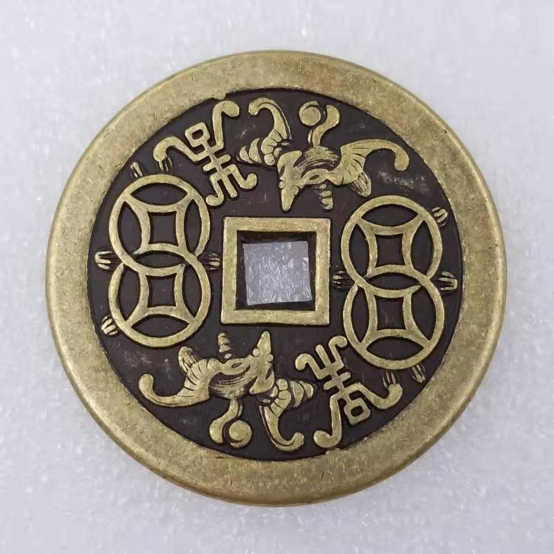 Yellow Brass Antique Square Hole Coin, 4.3cm Diameter, 3mm Thick 4406893