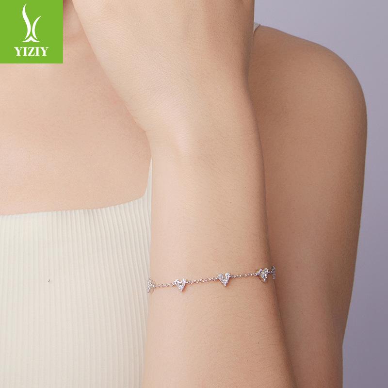 Simple Love S925 Sterling Silver Bracelet Women'S Fashion High-End Heart-Shaped Zircon Bracelet Bracelet Jewelry