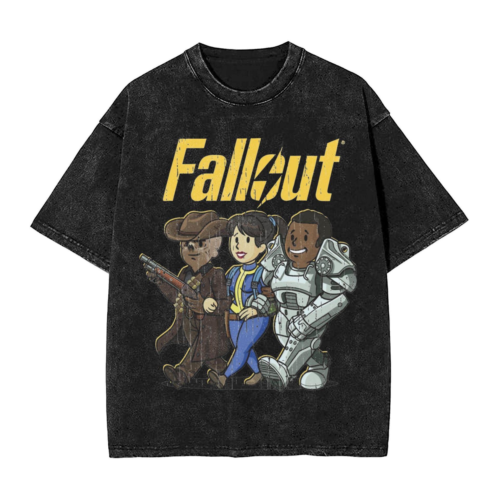 Washed T-Shirt Join Vault Fallouts Tec Hip Hop Washed Black T-Shirt S