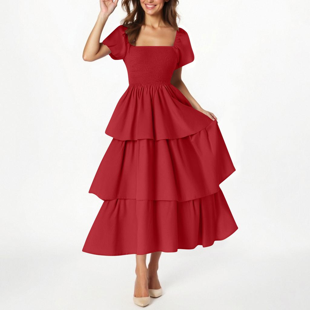 Women's Fashion Color Short Sleeve Dress