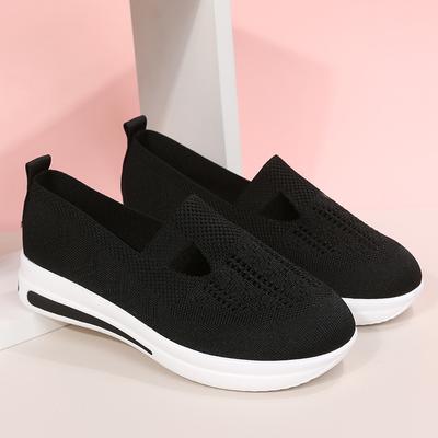 Women 'S Casual Shoes Thick Sole Low Top Plus Size Slip -On Shoes New Flyknit Mesh Breathable Sneakers Tenis Feminino