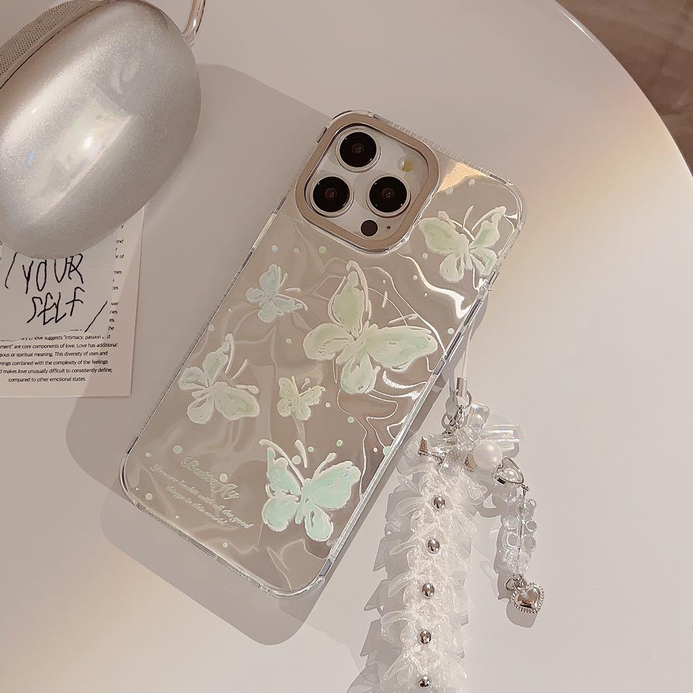 Mint Green Water Ripples Butterfly Suitable for Iphone16 Apple 15 Mobile Phone Case 13promax Fairy 11 Chain 14