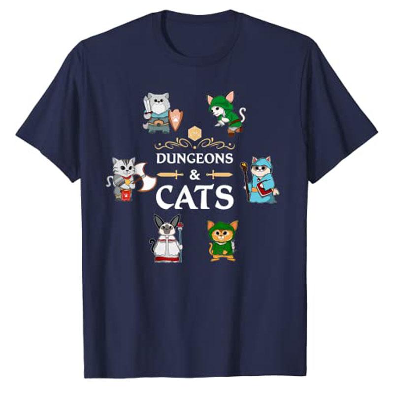 

Adventurer Cats RPG D20 Dice RPG Fantasy Roleplaying Gamers T-Shirt for Kids Adults Humor Funny Cat Lover Clothing 4XL