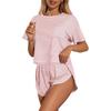 Women's Pajama Set Short Sleeve Striped Printed Two-piece Loungewear  Neck Pajamas Split Shorts Set Soft Sleepwear