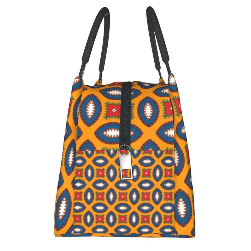 Colorful African Ankara Pattern Thermal Insulated Lunch Bags Women Geometric Lunch Container for Office Outdoor Meal Food Box