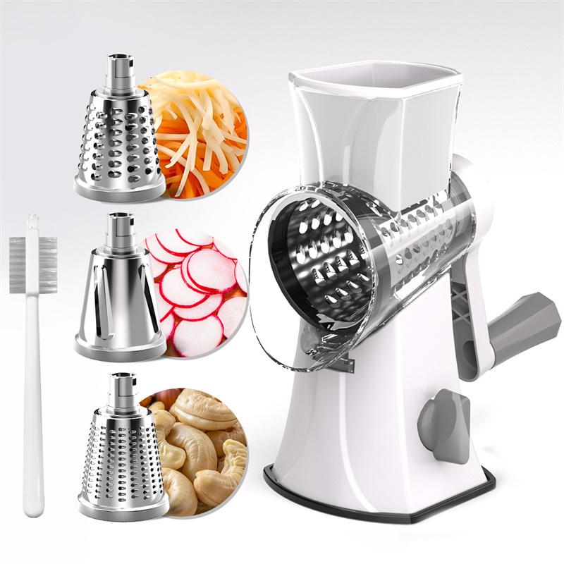 Multifunkční rotační kráječ, kráječ na zeleninu, struhadlo na sýr, 3v1 vyměnitelné čepele rotační mlýnek s ruční klikou