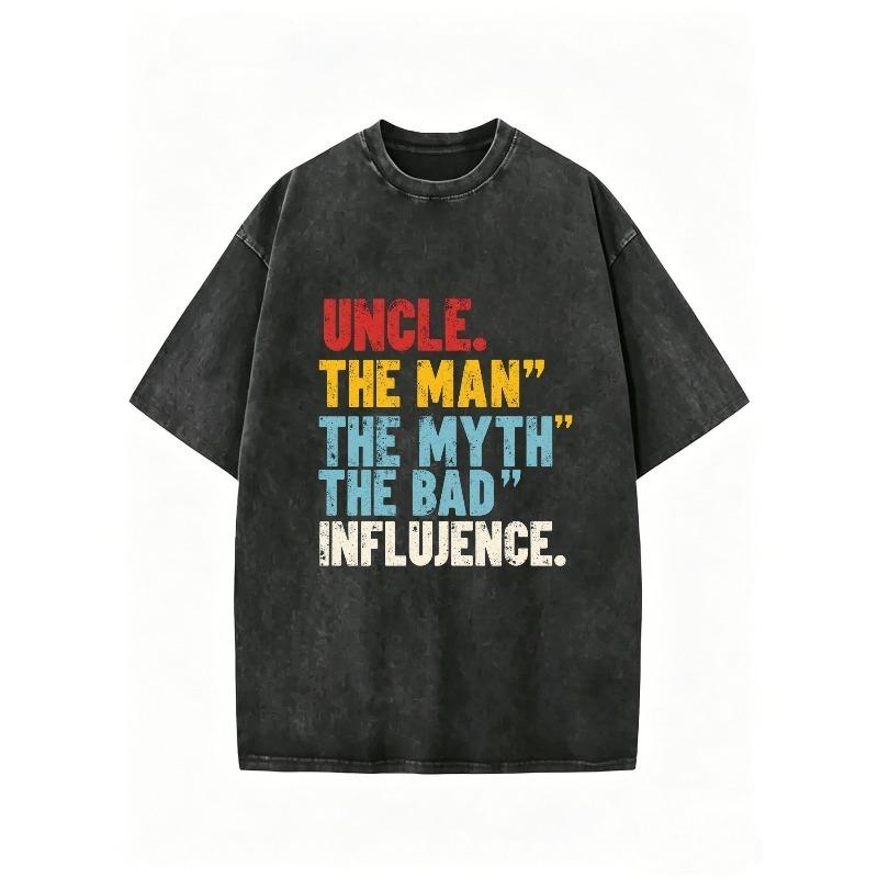 

European sizes Uncle The for Man The Myth The Bad Influence Vintage Acid Wash Oversized T-Shirt Casual Streetwear Summer Breathable Tee S чёрный