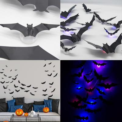 Halloween 3D Stereoscopic Spider Bat LED Flashing Light Party Window Atmosphere Wall Sticker Decoration