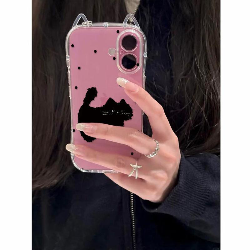 Polka Dot Black Cat Applies To iPhone17 Mobile Phone Case Apple Air Cat Ears 16/15 Cute 14 Women 13 Soft Cover