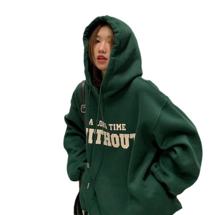 Winter Velvet Hooded Sweater Women's Korean Version Loose Letter Female Student Couple Jacket Wholesale