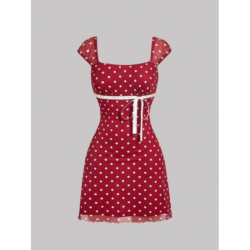 European and American bow floral dress for women, 2026 summer new elegant and elegant fashion dress XS бордовый