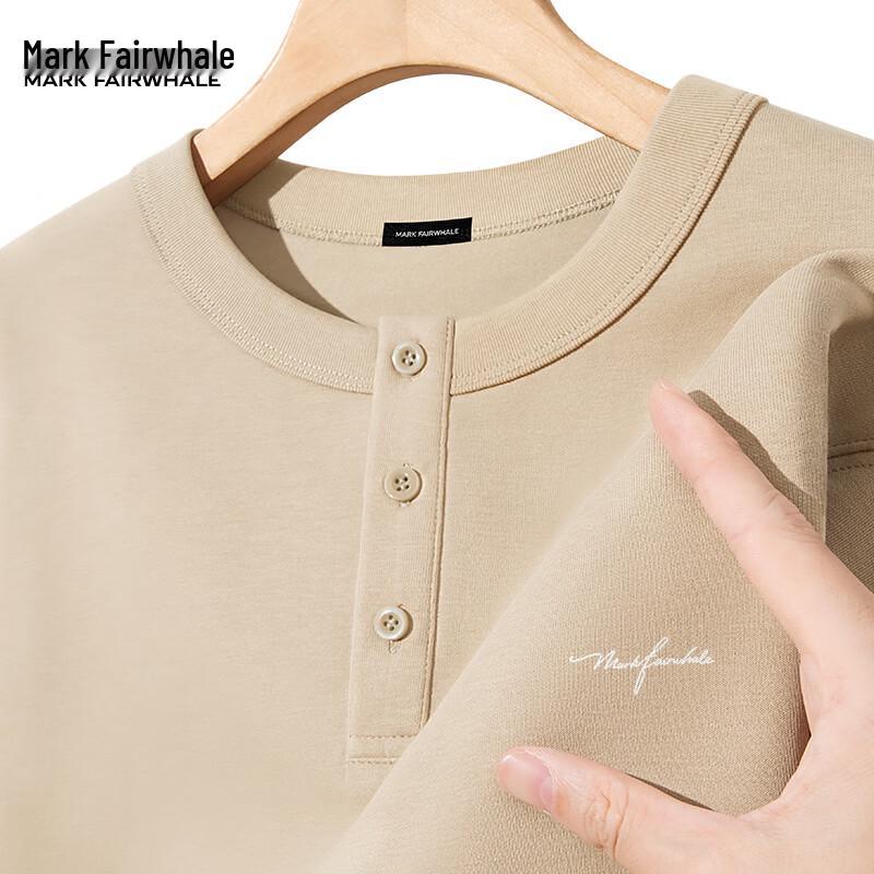 Mark Fairwhale Unisex Korean Style Relaxed Fit Henley Long Sleeve T-Shirt M